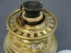 Antique Brass Cherub Banquet Oil Lamp Milk Glass Ball Shade The Rival 1893