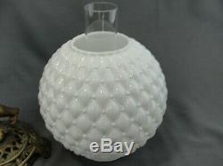 Antique Brass Cherub Banquet Oil Lamp Milk Glass Ball Shade The Rival 1893