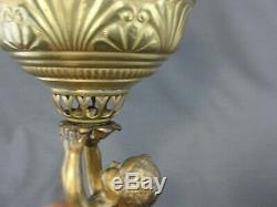 Antique Brass Cherub Banquet Oil Lamp Milk Glass Ball Shade The Rival 1893