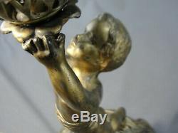 Antique Brass Cherub Banquet Oil Lamp Milk Glass Ball Shade The Rival 1893