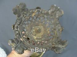 Antique Brass Cherub Banquet Oil Lamp Milk Glass Ball Shade The Rival 1893