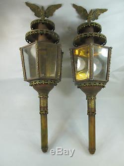Antique Brass Coach / Carriage Lantern with Eagle Light Lamp Oil
