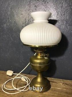 Antique Brass Duplex Table Desk Electric Lamp Oil Lamp Opaque Shade