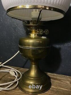 Antique Brass Duplex Table Desk Electric Lamp Oil Lamp Opaque Shade