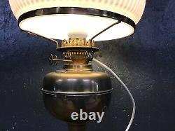 Antique Brass Duplex Table Desk Electric Lamp Oil Lamp Opaque Shade