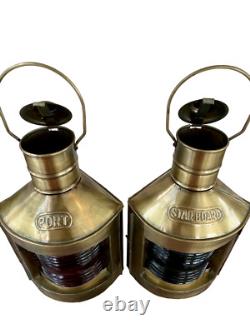 Antique Brass Finish Port & Starboard Lanterns Nautical Oil Lamps Ship Light