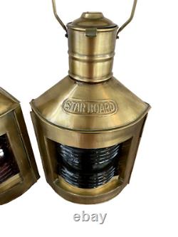 Antique Brass Finish Port & Starboard Lanterns Nautical Oil Lamps Ship Light