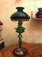 Antique Brass Glass Kerosene Oil Lamp Green Glass Shade