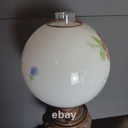 Antique Brass Gone With The Wind Hurricane Oil Conv to Electric Floral Lamp 22