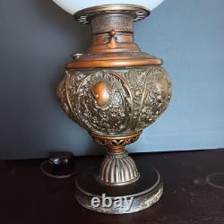 Antique Brass Gone With The Wind Hurricane Oil Conv to Electric Floral Lamp 22