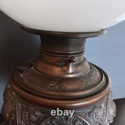 Antique Brass Gone With The Wind Hurricane Oil Conv to Electric Floral Lamp 22