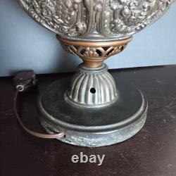 Antique Brass Gone With The Wind Hurricane Oil Conv to Electric Floral Lamp 22