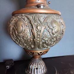 Antique Brass Gone With The Wind Hurricane Oil Conv to Electric Floral Lamp 22