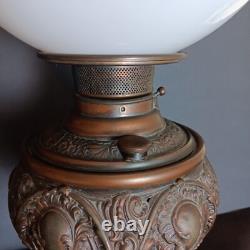 Antique Brass Gone With The Wind Hurricane Oil Conv to Electric Floral Lamp 22