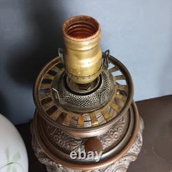 Antique Brass Gone With The Wind Hurricane Oil Conv to Electric Floral Lamp 22