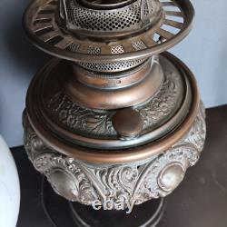 Antique Brass Gone With The Wind Hurricane Oil Conv to Electric Floral Lamp 22