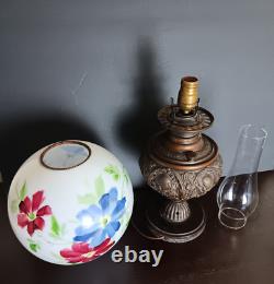 Antique Brass Gone With The Wind Hurricane Oil Conv to Electric Floral Lamp 22