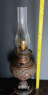 Antique Brass Gone With The Wind Hurricane Oil Conv to Electric Floral Lamp 22