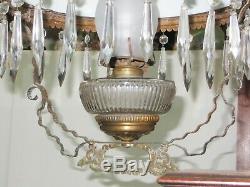 Antique Brass HANGING OIL LAMP with Grape Pattern HP SHADE & SMOKE BELL -Complete