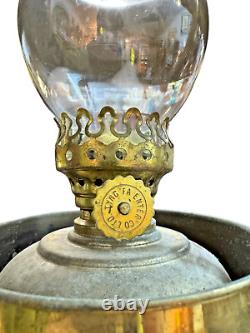 Antique Brass Hanging Oil Lamp Early 1900s Kerosene Lantern with Glass Chimney