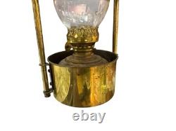 Antique Brass Hanging Oil Lamp Early 1900s Kerosene Lantern with Glass Chimney
