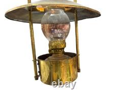 Antique Brass Hanging Oil Lamp Early 1900s Kerosene Lantern with Glass Chimney