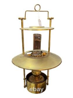 Antique Brass Hanging Oil Lamp Early 1900s Kerosene Lantern with Glass Chimney