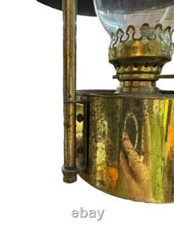 Antique Brass Hanging Oil Lamp Early 1900s Kerosene Lantern with Glass Chimney