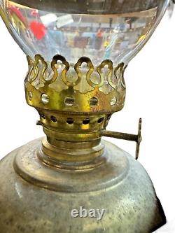 Antique Brass Hanging Oil Lamp Early 1900s Kerosene Lantern with Glass Chimney