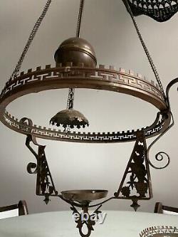 Antique Brass Hanging Oil Lamp Frame Library Lamp Frame 14 Shade Fitter