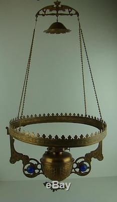 Antique Brass Hanging Oil Lamp Frame With Jewels