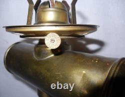Antique Brass Kerosene Oil Lamp, Etched Glass Shade, Scoville Mfg Co. USA, 1916