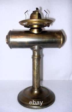 Antique Brass Kerosene Oil Lamp, Etched Glass Shade, Scoville Mfg Co. USA, 1916