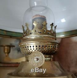 Antique Brass Kosmos Brenner Hanging Pull Down Library Oil Lamp, Candle Holders