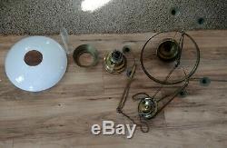 Antique Brass Kosmos Brenner Hanging Pull Down Library Oil Lamp, Candle Holders