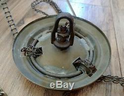 Antique Brass Kosmos Brenner Hanging Pull Down Library Oil Lamp, Candle Holders