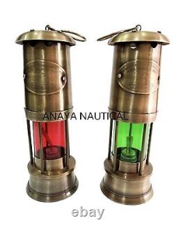 Antique Brass Miner Lamp Nautical Ship Decor Boat Miner Red/Green Oil Lamp Light