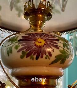 Antique Brass Oil Hanging Lamp Electrified Light Fixture with14 HP Glass Shade