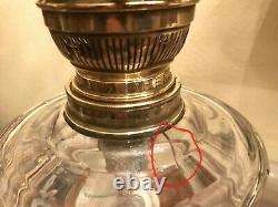 Antique Brass Oil Kerosene Lamp Beautiful Glass Shade
