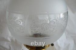 Antique Brass Oil Lamp Duplex Wick Etched Globe and Chimney England Victorian