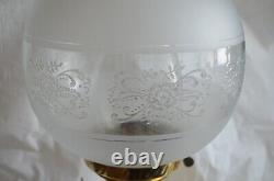 Antique Brass Oil Lamp Duplex Wick Etched Globe and Chimney England Victorian
