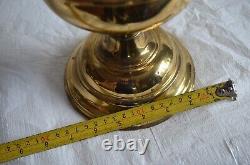 Antique Brass Oil Lamp Duplex Wick Etched Globe and Chimney England Victorian