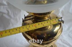 Antique Brass Oil Lamp Duplex Wick Etched Globe and Chimney England Victorian