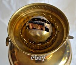 Antique Brass Oil Lamp Duplex Wick Etched Globe and Chimney England Victorian