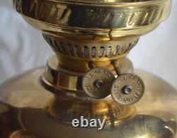 Antique Brass Oil Lamp Duplex Wick Etched Globe and Chimney England Victorian