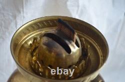 Antique Brass Oil Lamp Duplex Wick Etched Globe and Chimney England Victorian