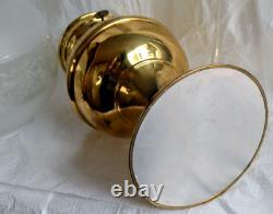 Antique Brass Oil Lamp Duplex Wick Etched Globe and Chimney England Victorian