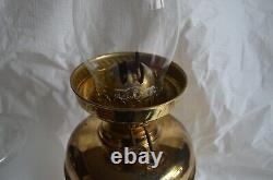 Antique Brass Oil Lamp Duplex Wick Etched Globe and Chimney England Victorian