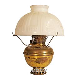 Antique Brass Oil Lamp with Milk Glass Shade