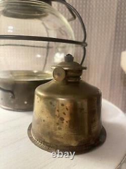 Antique Brass Onion Railway Ship Oil Lamp With Chimney, Metal Cage, And Burner